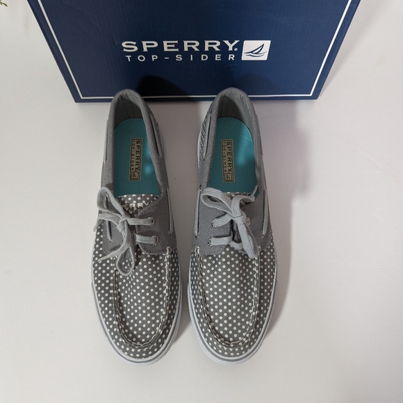 NIB Sperry Women's Top sider Gray & White Polka Dots Size 9 - Picture 9 of 9